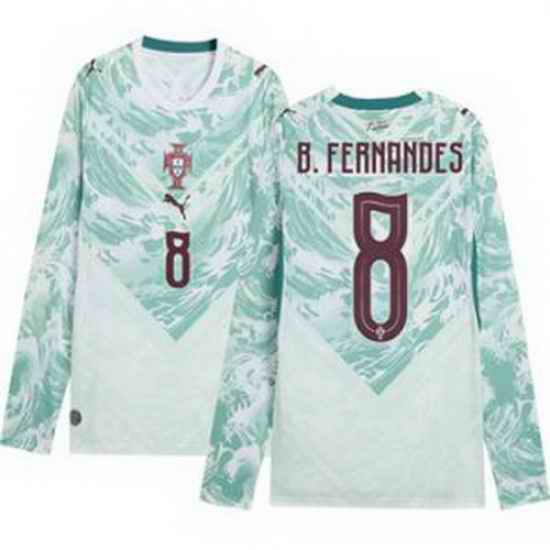 Men 8 Portugal Replica Bruno Fernandes Long Sleeve Away Jersey   2